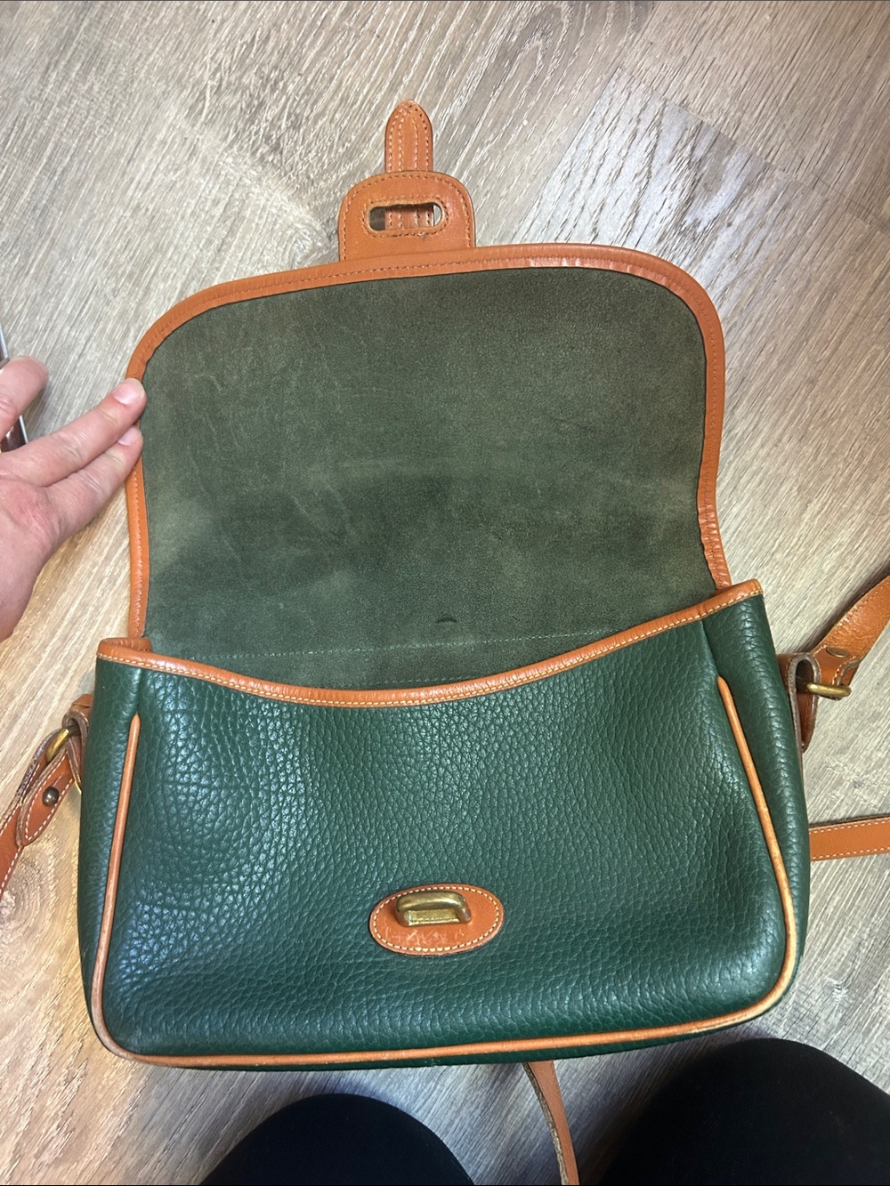 Dooney & Bourke Dark Green Pebbled Leather Crossbody with Tan Trim - Picture 8 of 16